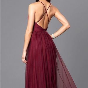 Burgundy Deep V Double Slit Maxi Dress